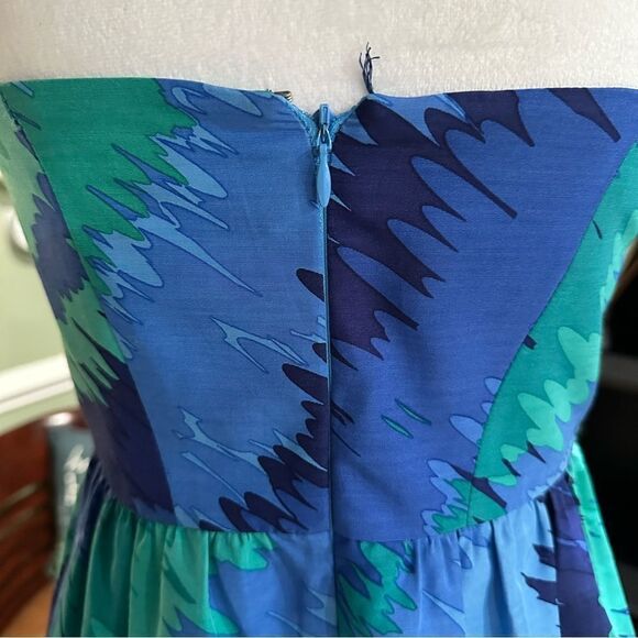 Shoshanna Blue Watercolor Strapless Dress Size 2 - Picture 7 of 12